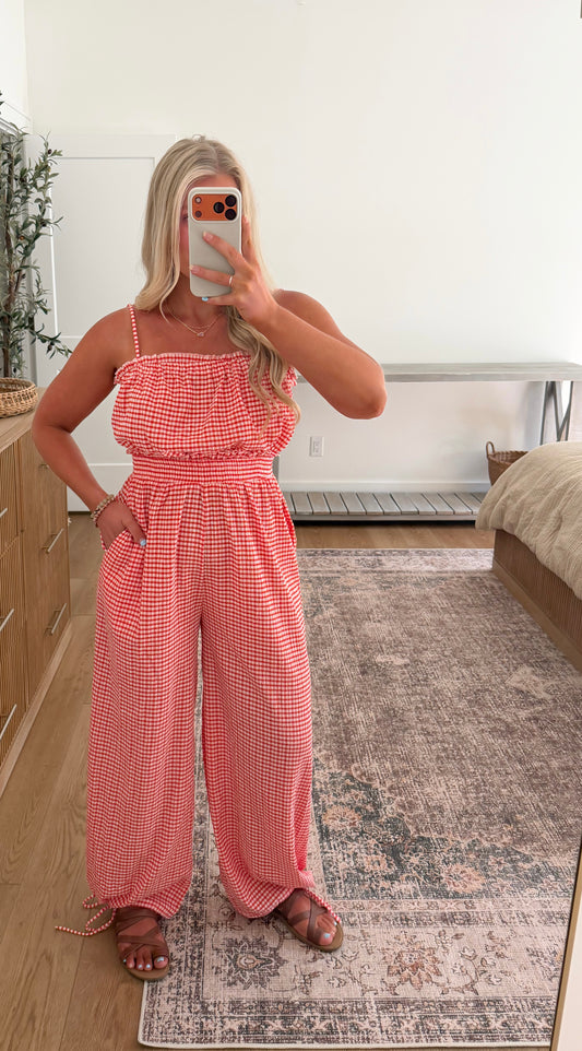 All American Gingham Jumpsuit - Red