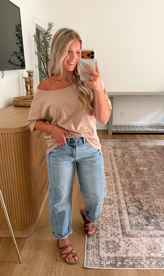 Boat Neck Tee - Taupe SMALL