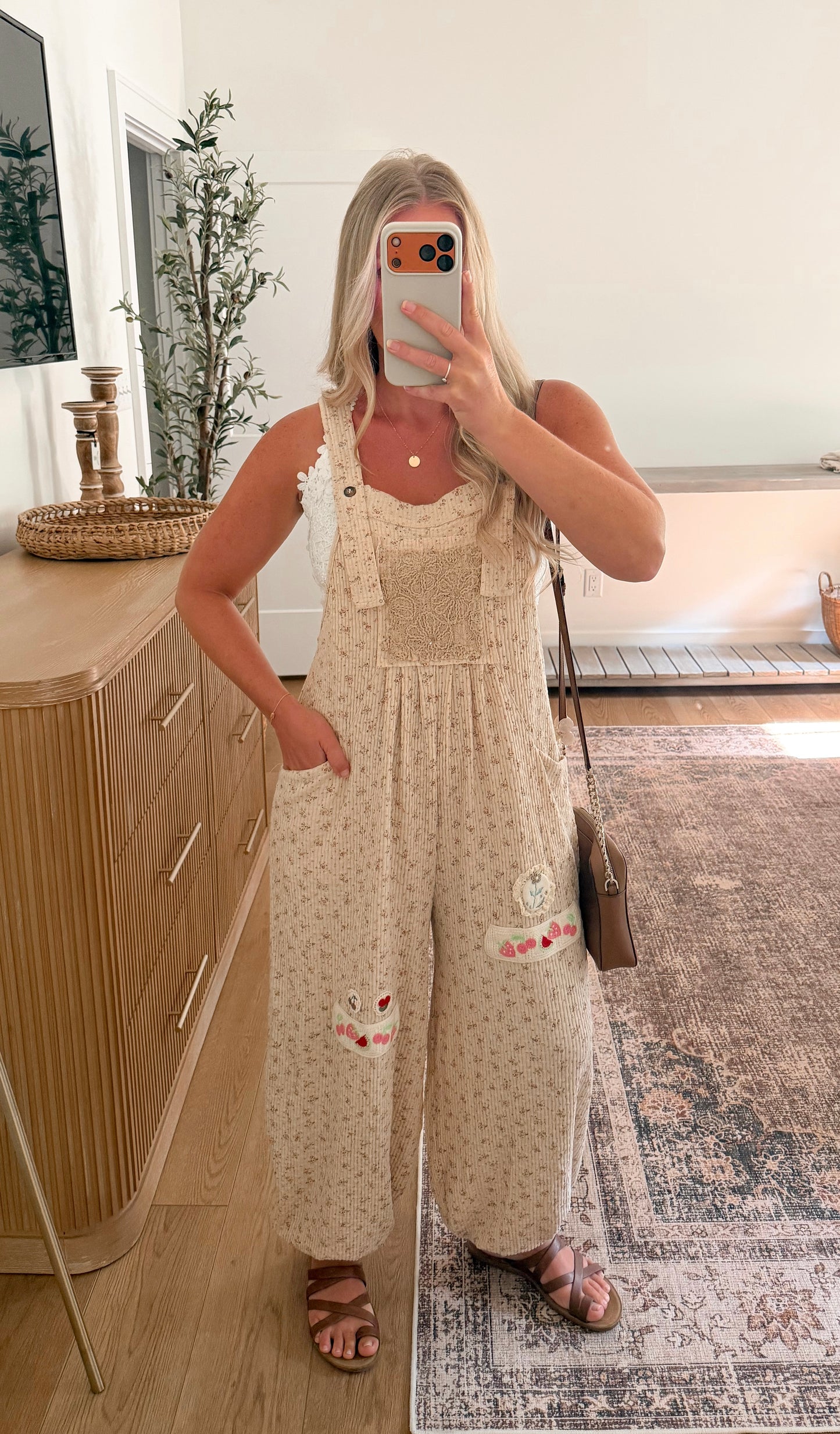 Garden Floral Overalls - Taupe