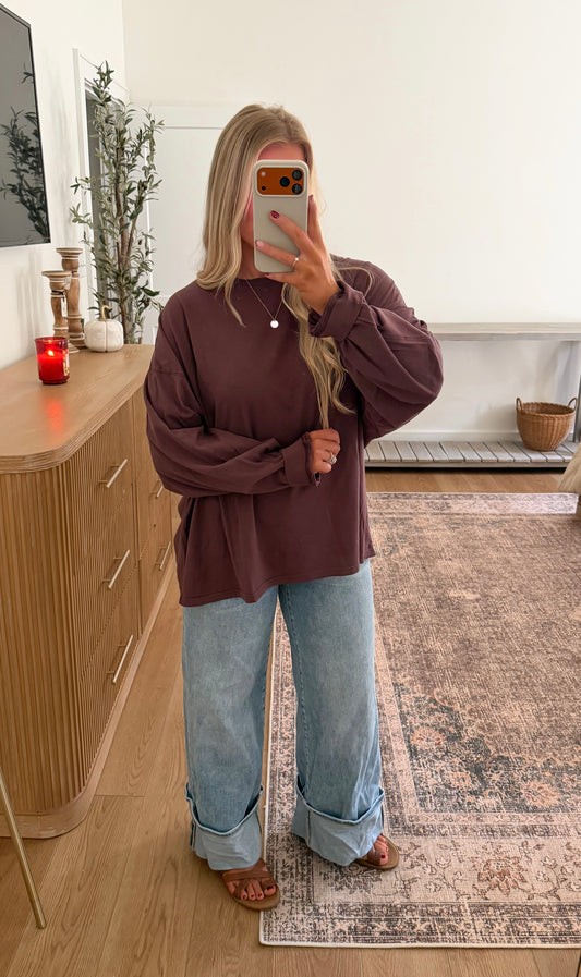 Oversized Long Sleeve Top - Cocoa