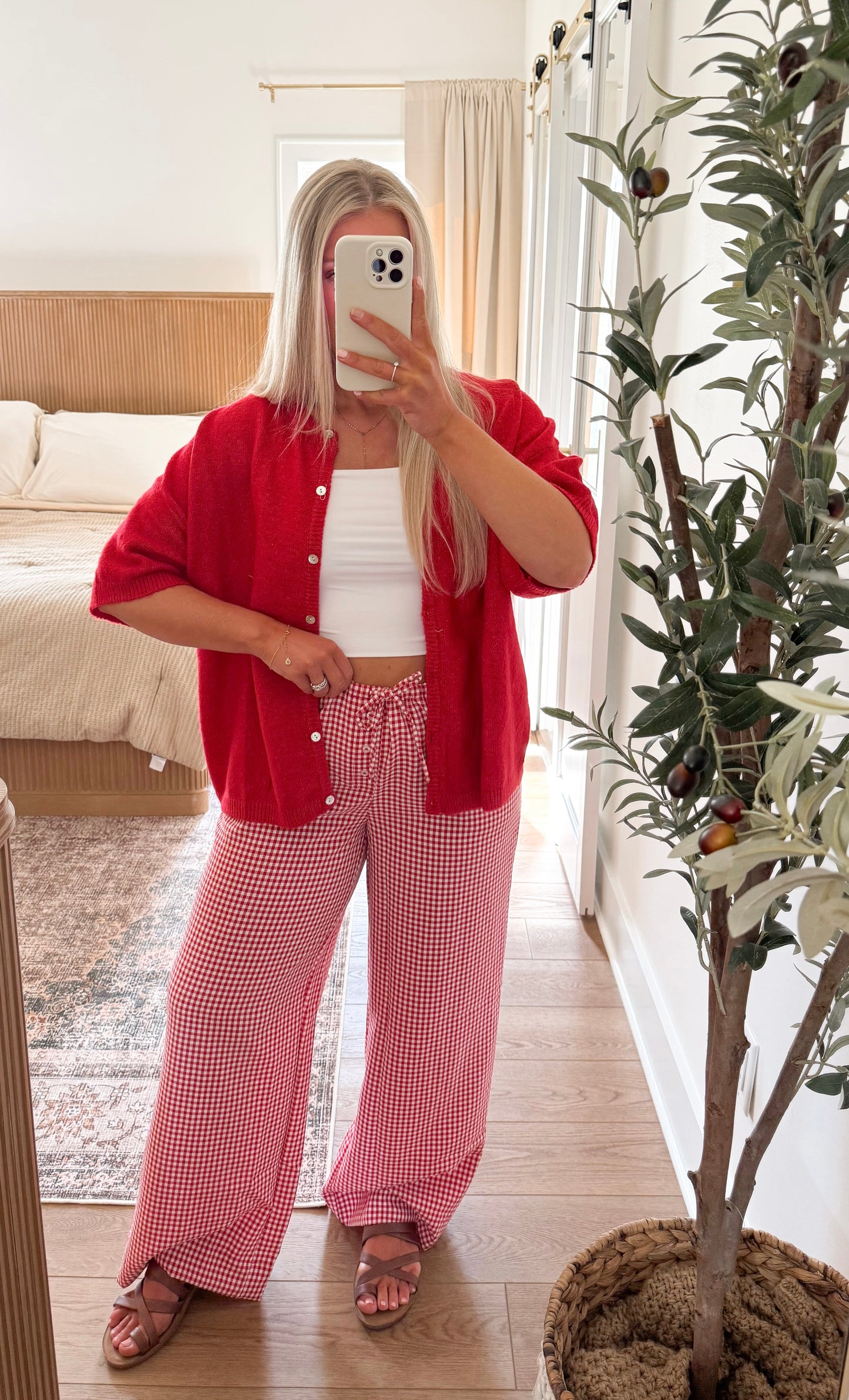 Bella Short Sleeve Cardigan - Red