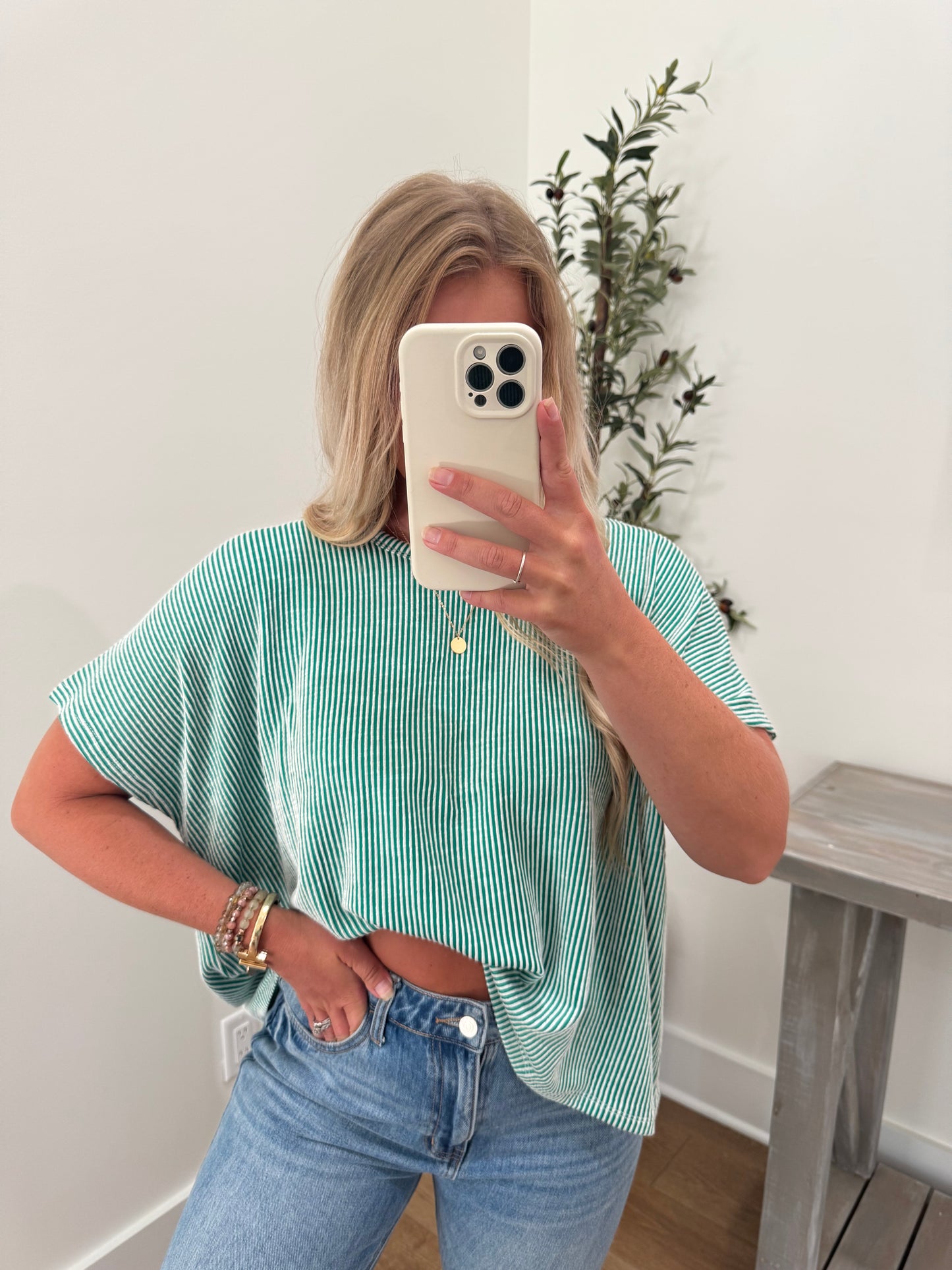 Ribbed Striped Tee - Kelly Green