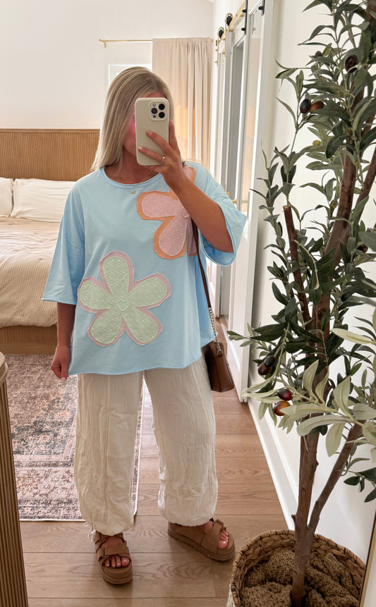 Floral Patch Top - Blue
