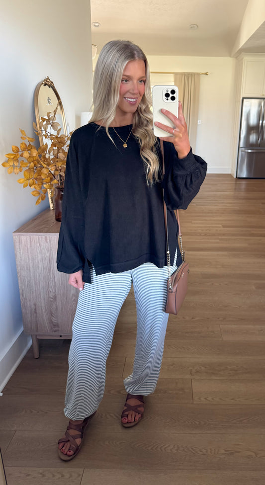 Brushed Waffle Top - Black