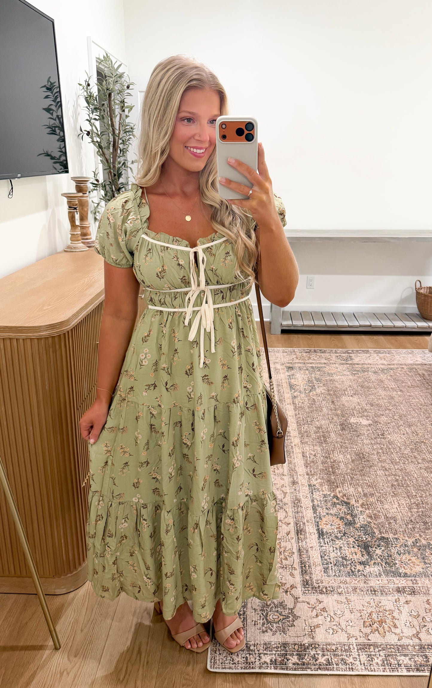 Autumn Blossoms Dress - Light Olive