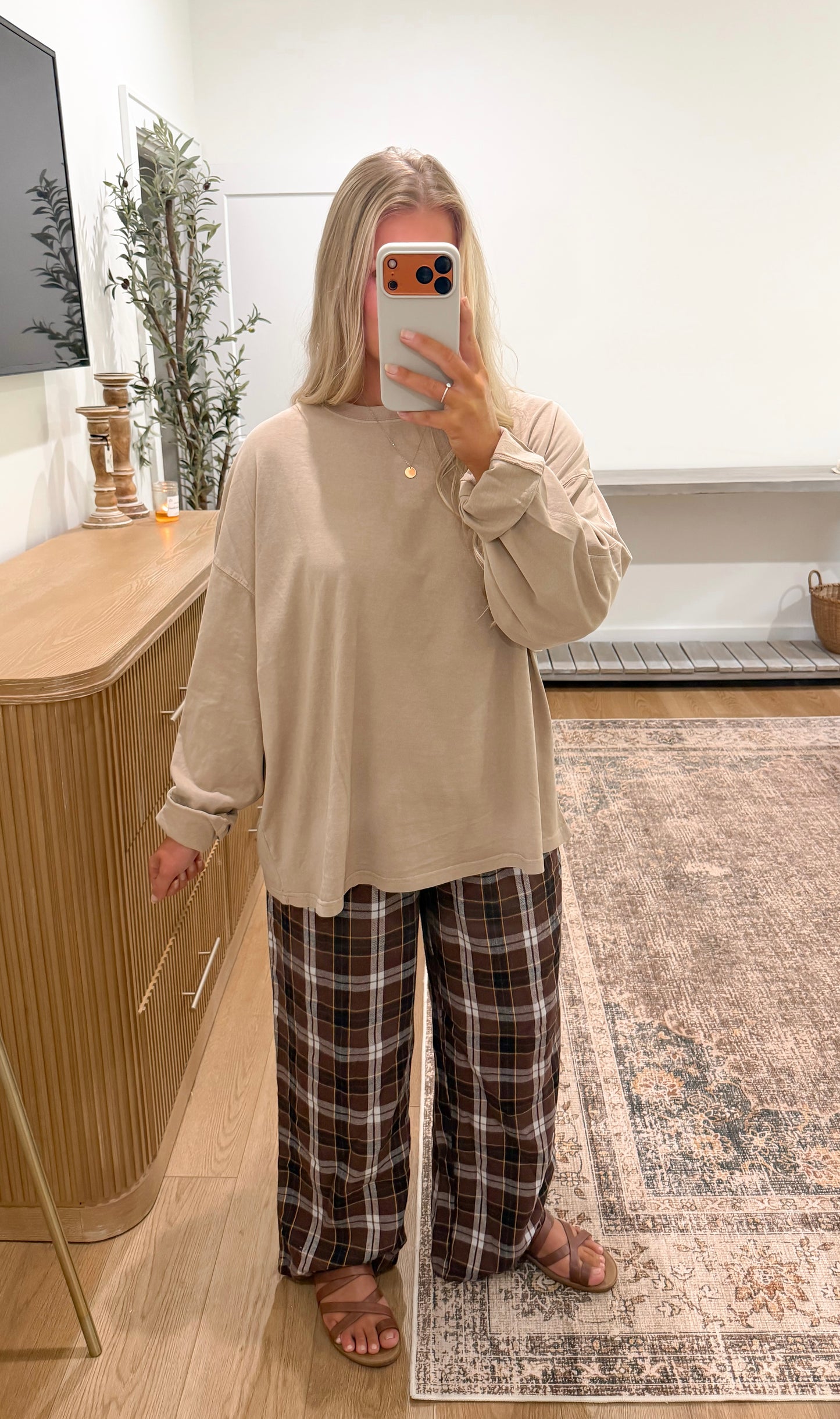 Oversized Long Sleeve Top - Taupe