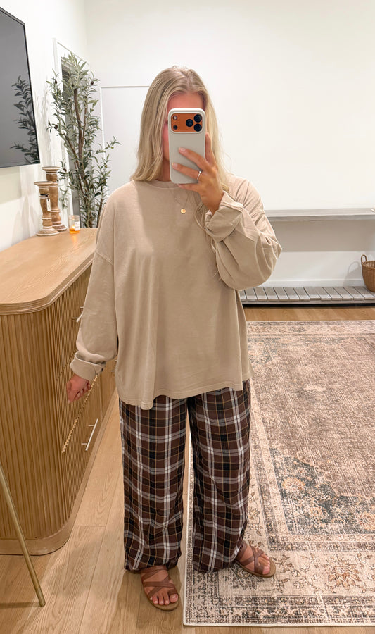 Oversized Long Sleeve Top - Taupe