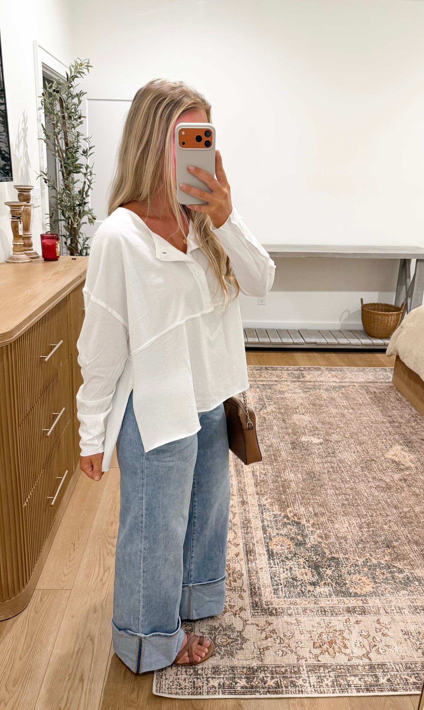 Washed Henley - White