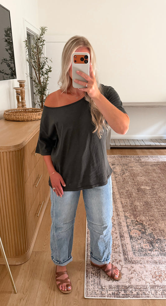 Boat Neck Tee - Black SMALL