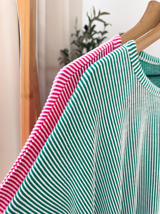 Ribbed Striped Tee - Kelly Green