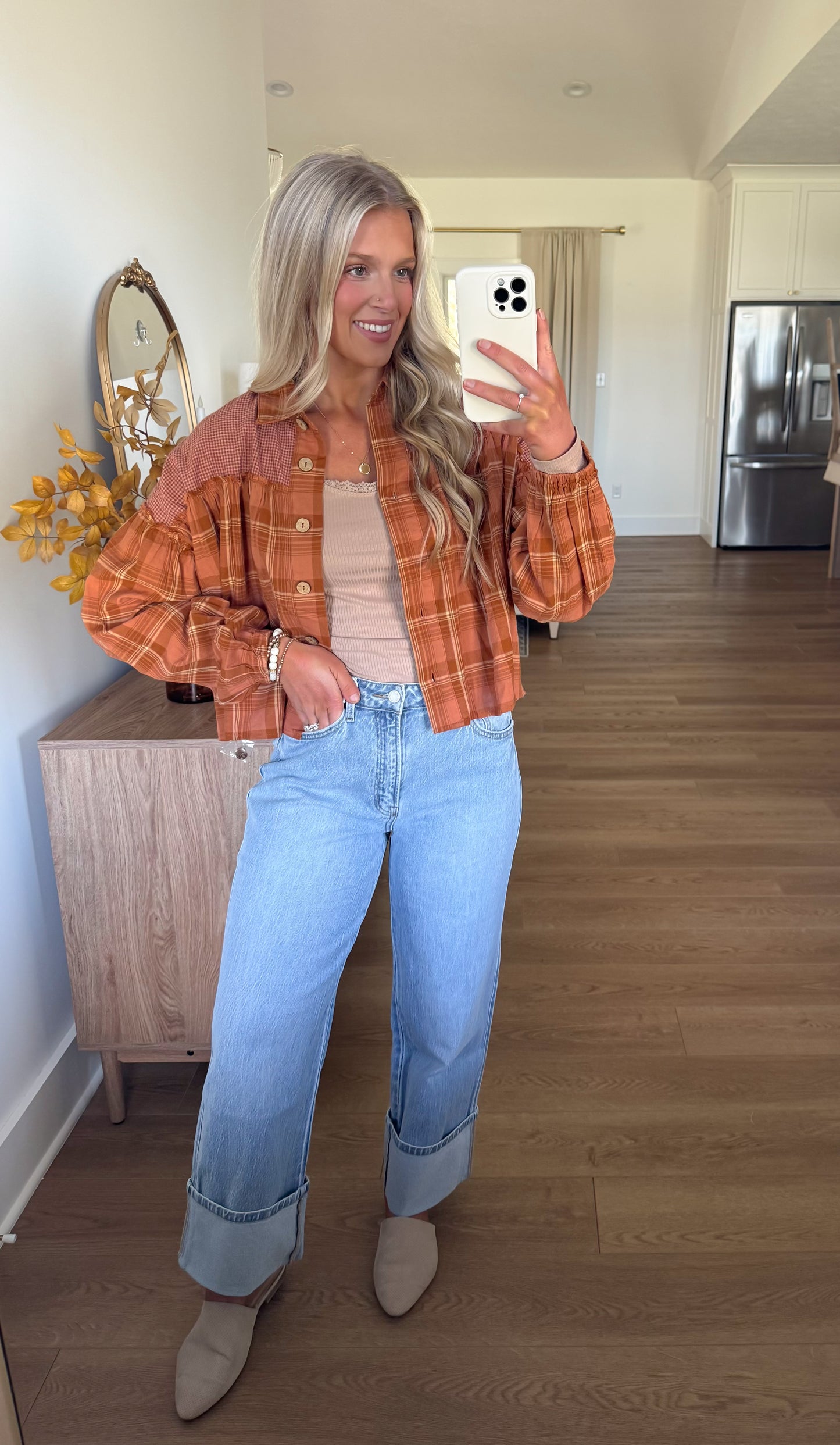 Willow Cropped Flannel - Rust