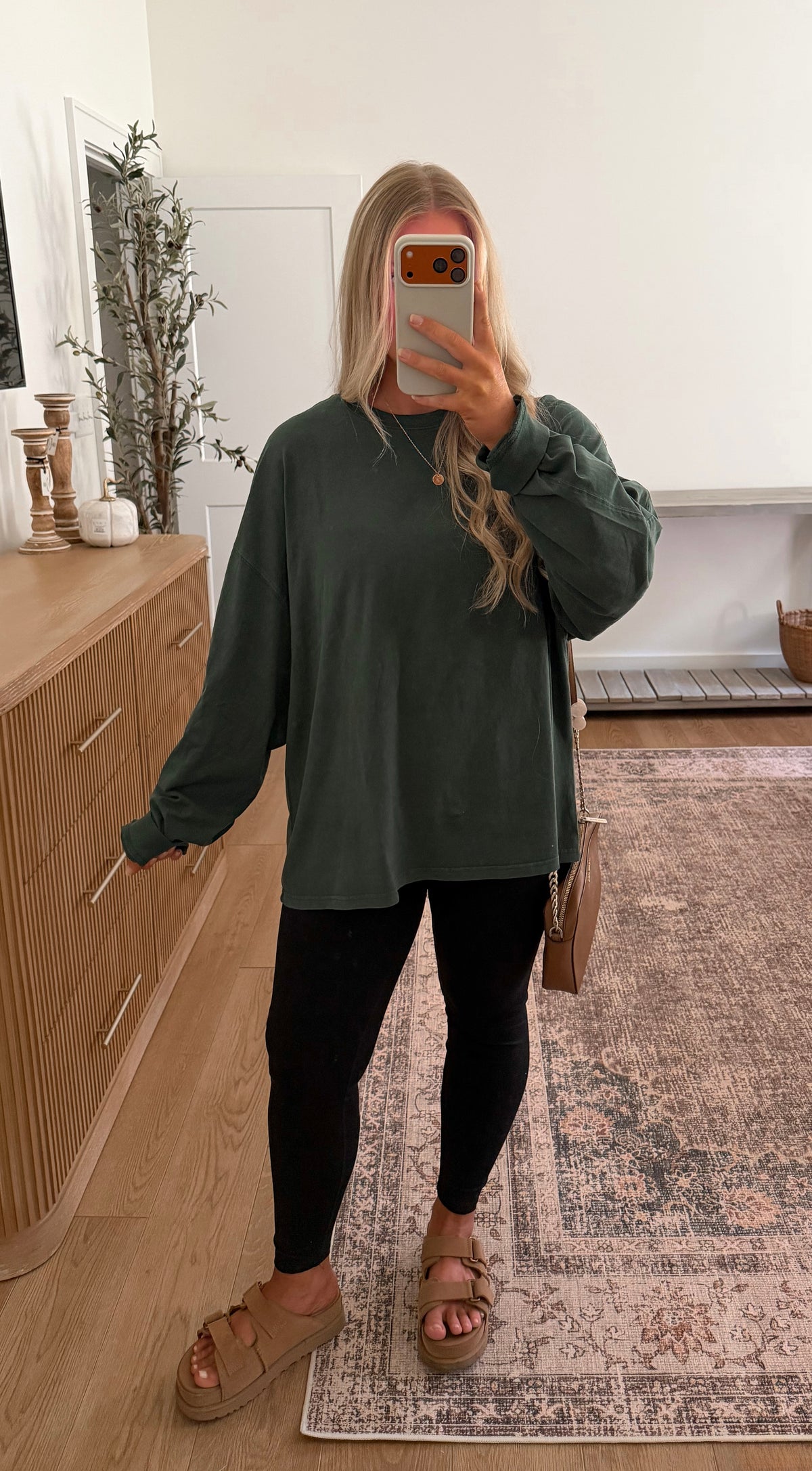 Oversized Long Sleeve Top - Dark Green