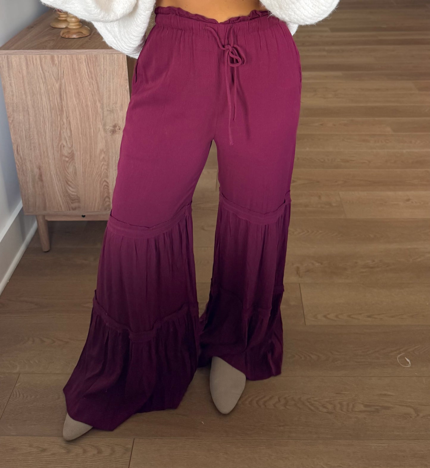 Tiered Pants - Burgundy