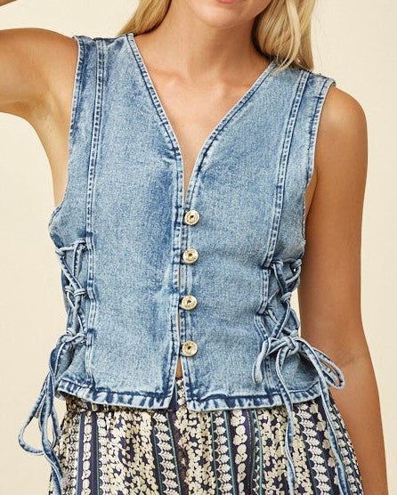 Lace Up Denim Vest