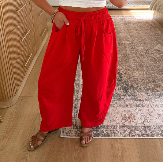 Chasing Sunsets Barrel Pants - Red