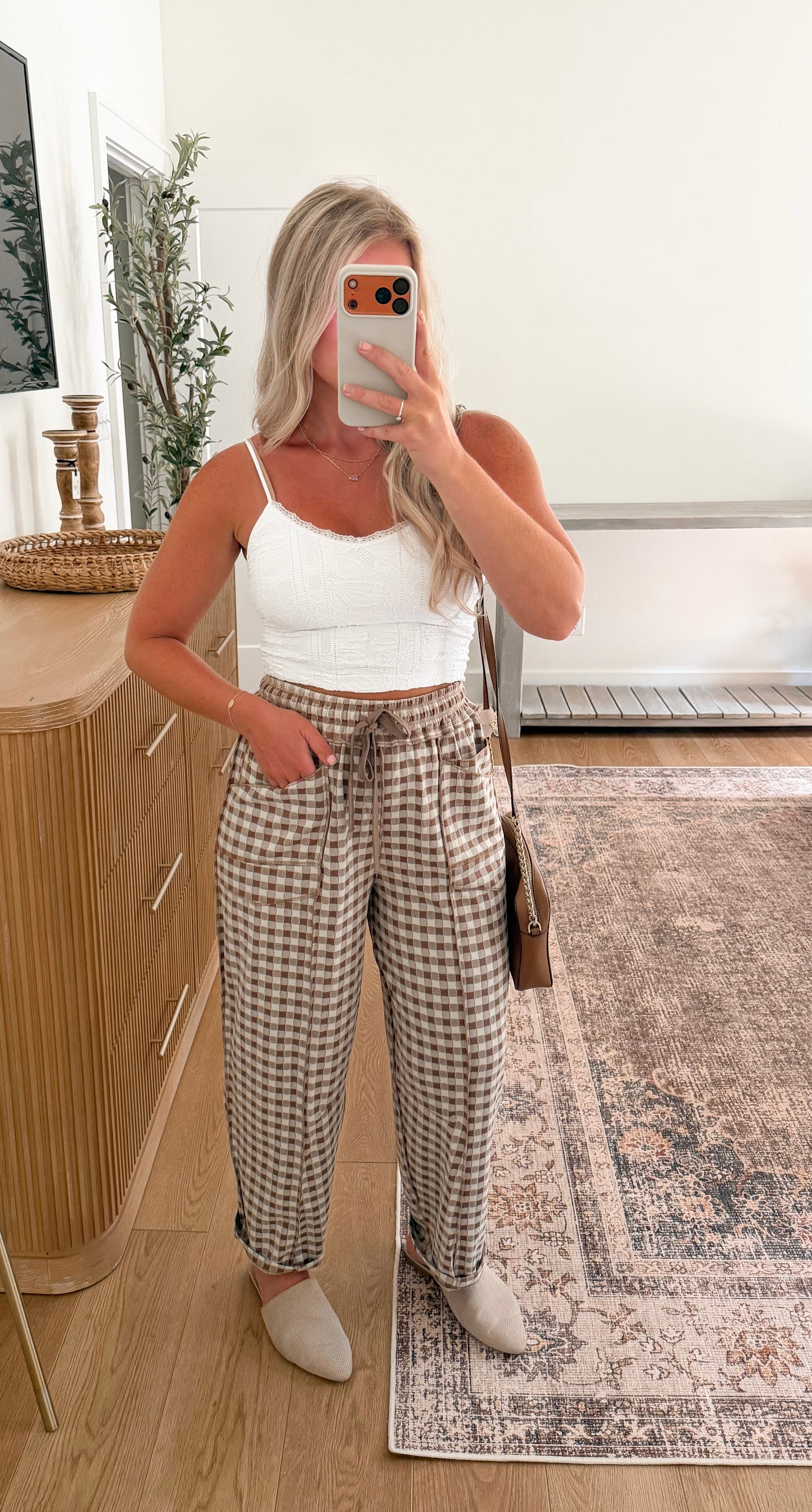 Gingham Pants - Brown LARGE