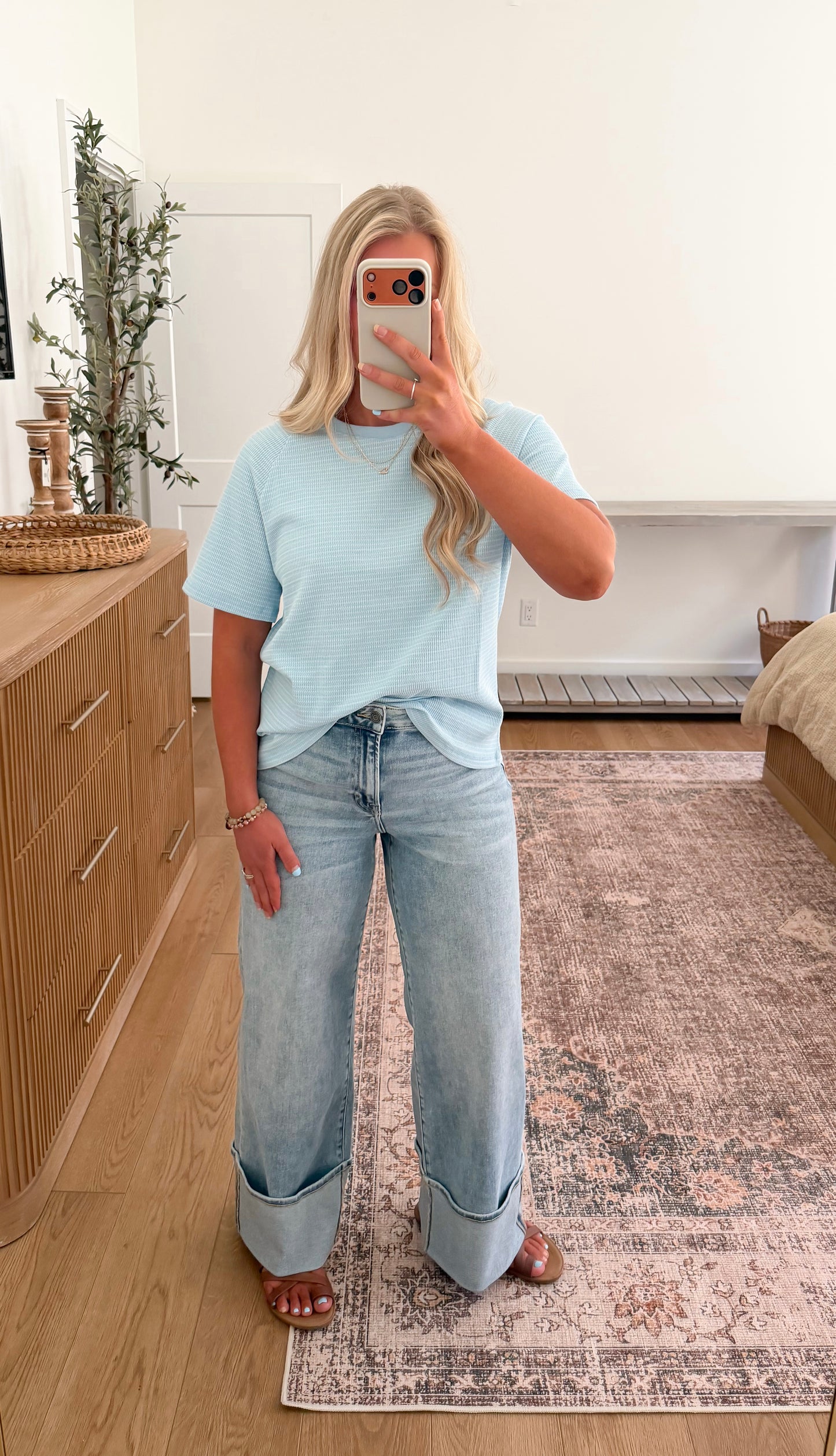 Striped Textured Top - Baby Blue