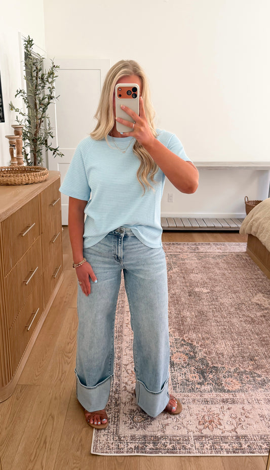 Striped Textured Top - Baby Blue