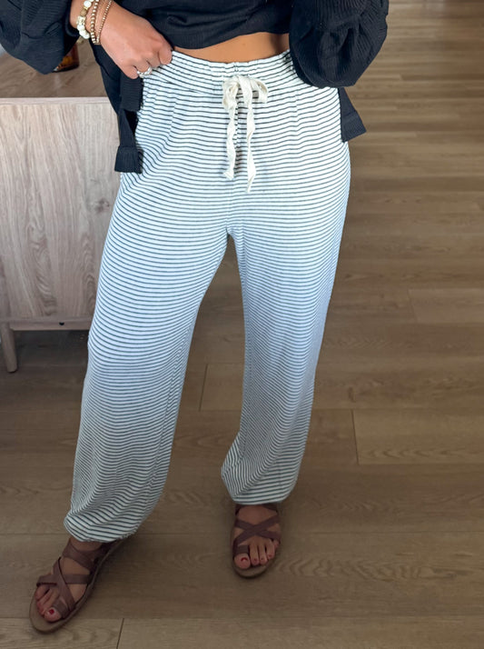 Striped Joggers - Cream & Black