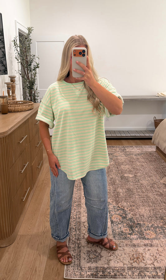 French Terry Oversized Tee - Green Cream