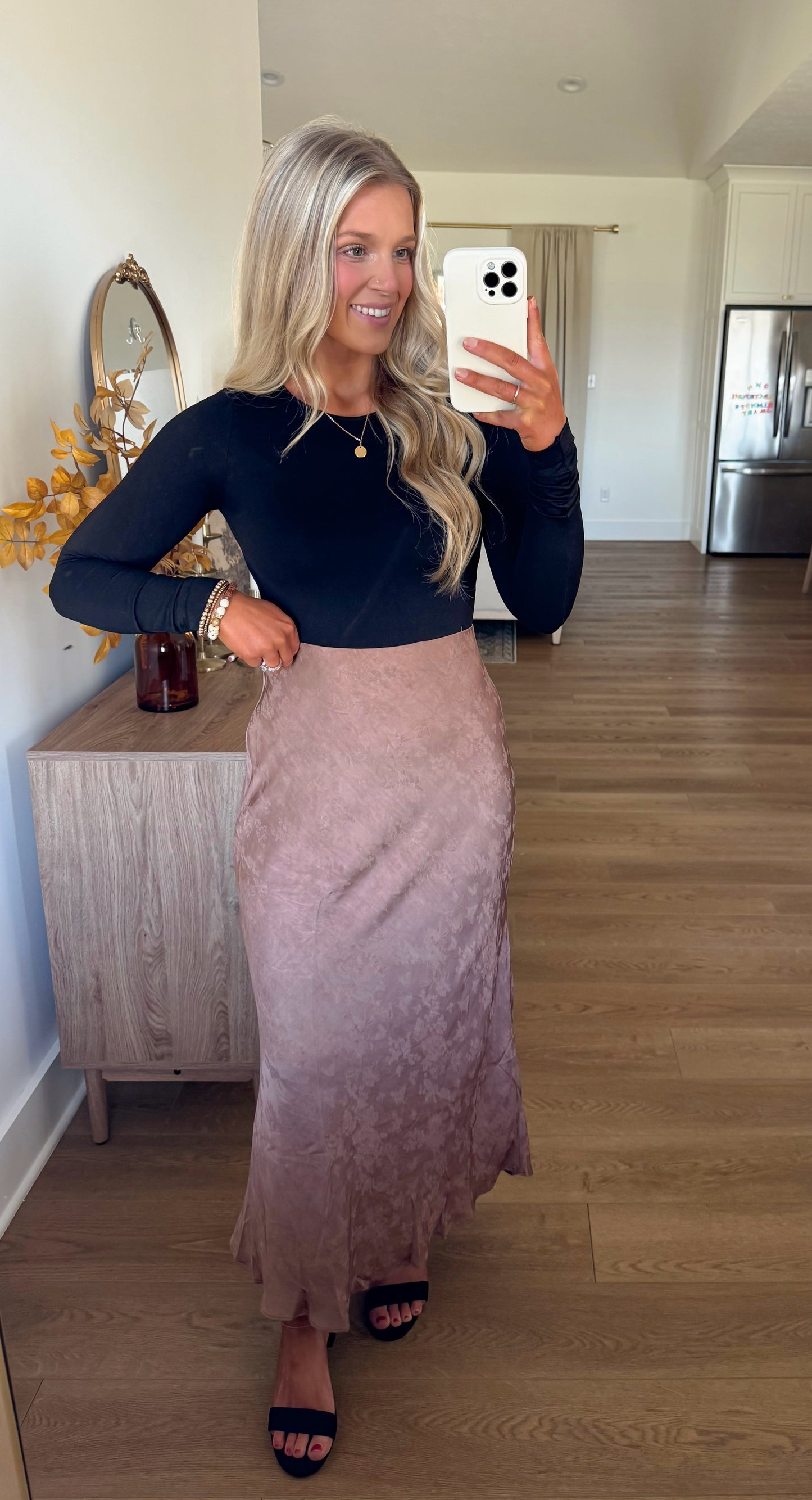 Floral Jaquard Midi Skirt - Brown