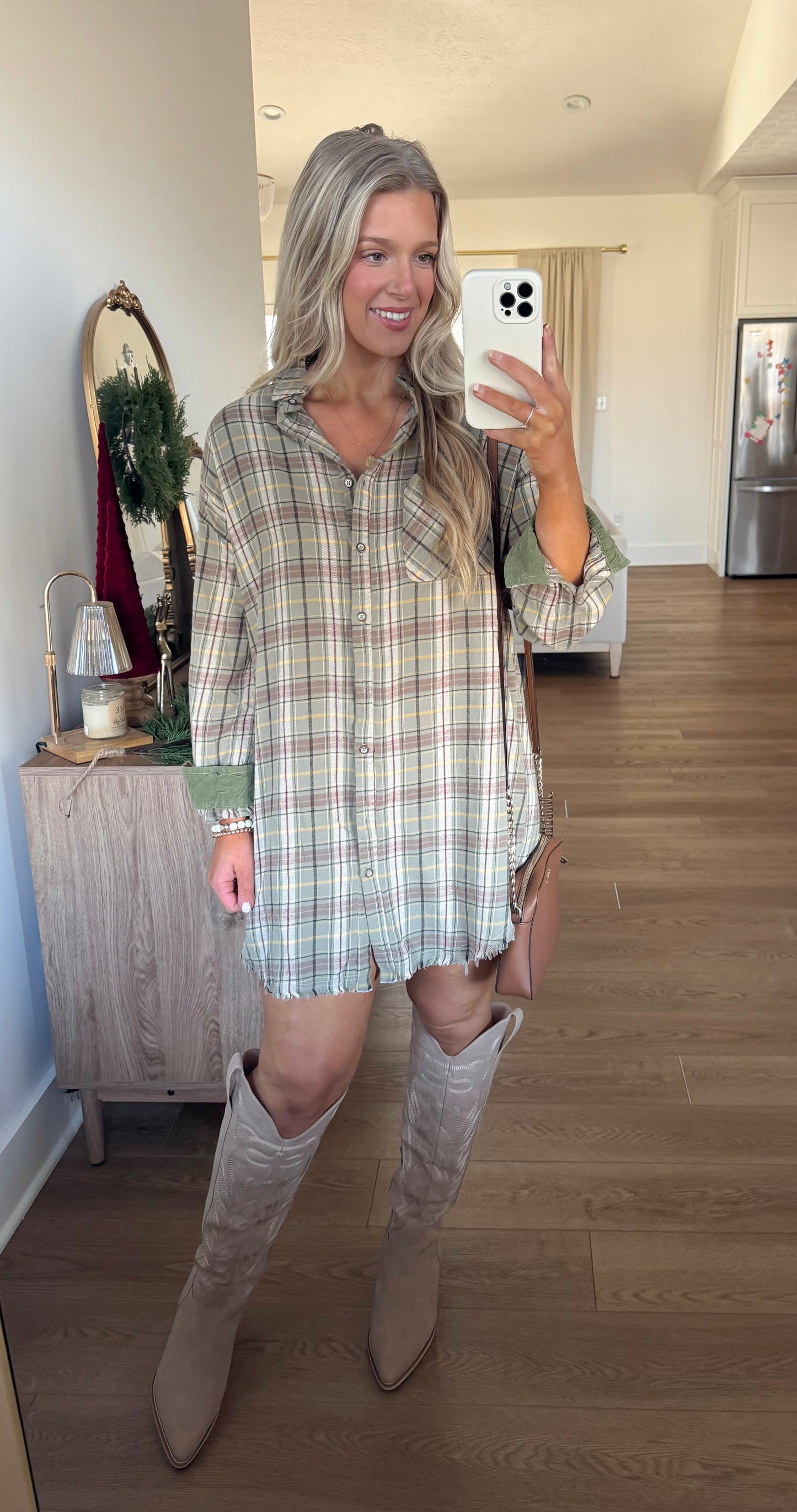 Flannel Dress - Olive