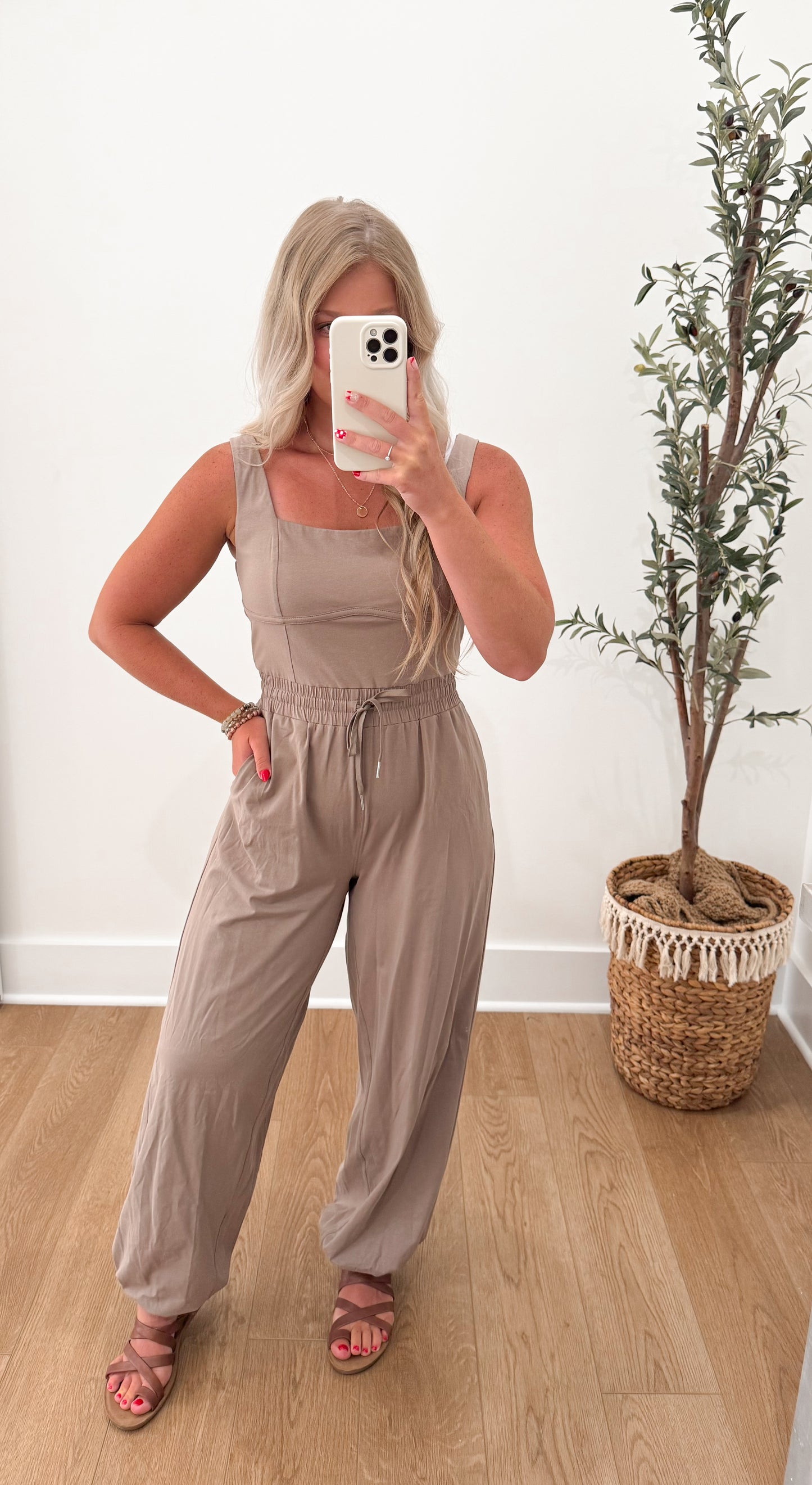 Square Neck Jumpsuit - Mushroom