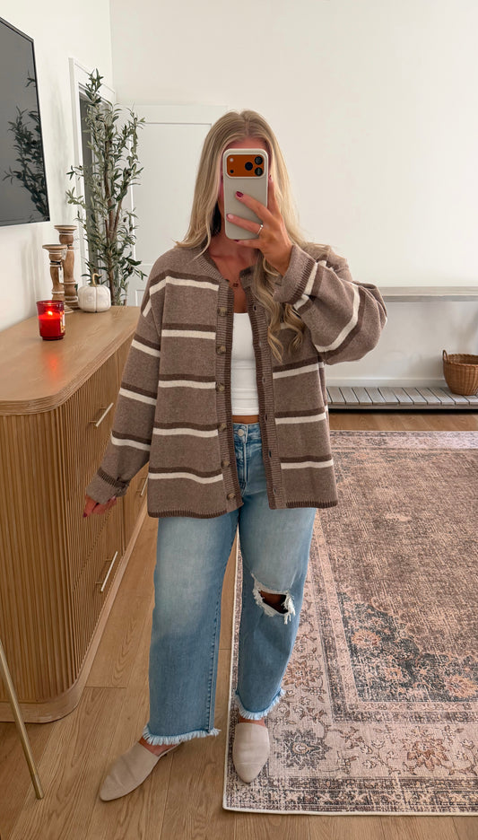 Oversized Timeless Striped Cardigan - Mocha (restocking 10.5)