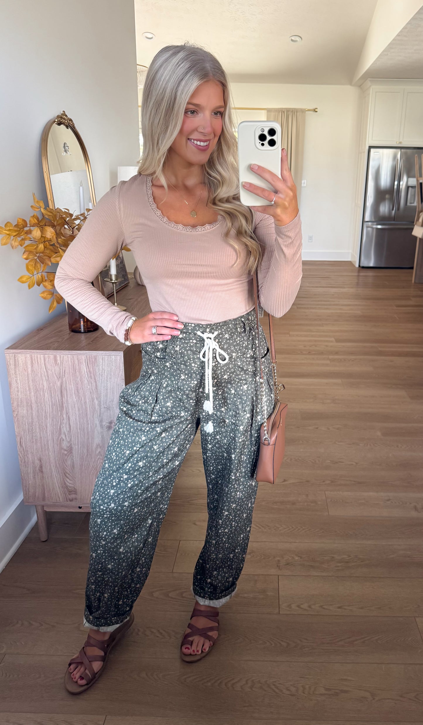 Lace Trim Long Sleeve - Taupe