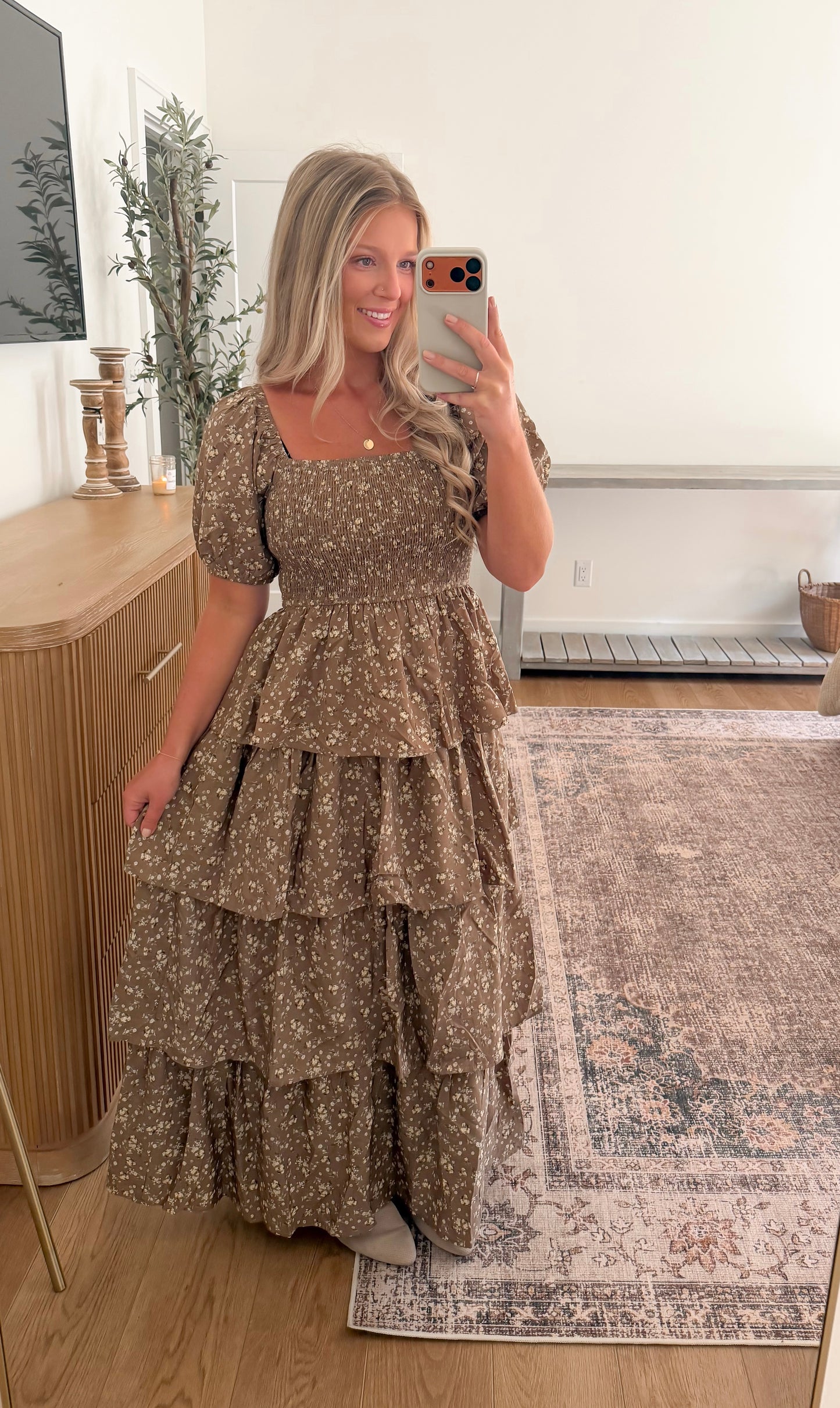 Mocha Floral Tiered Dress