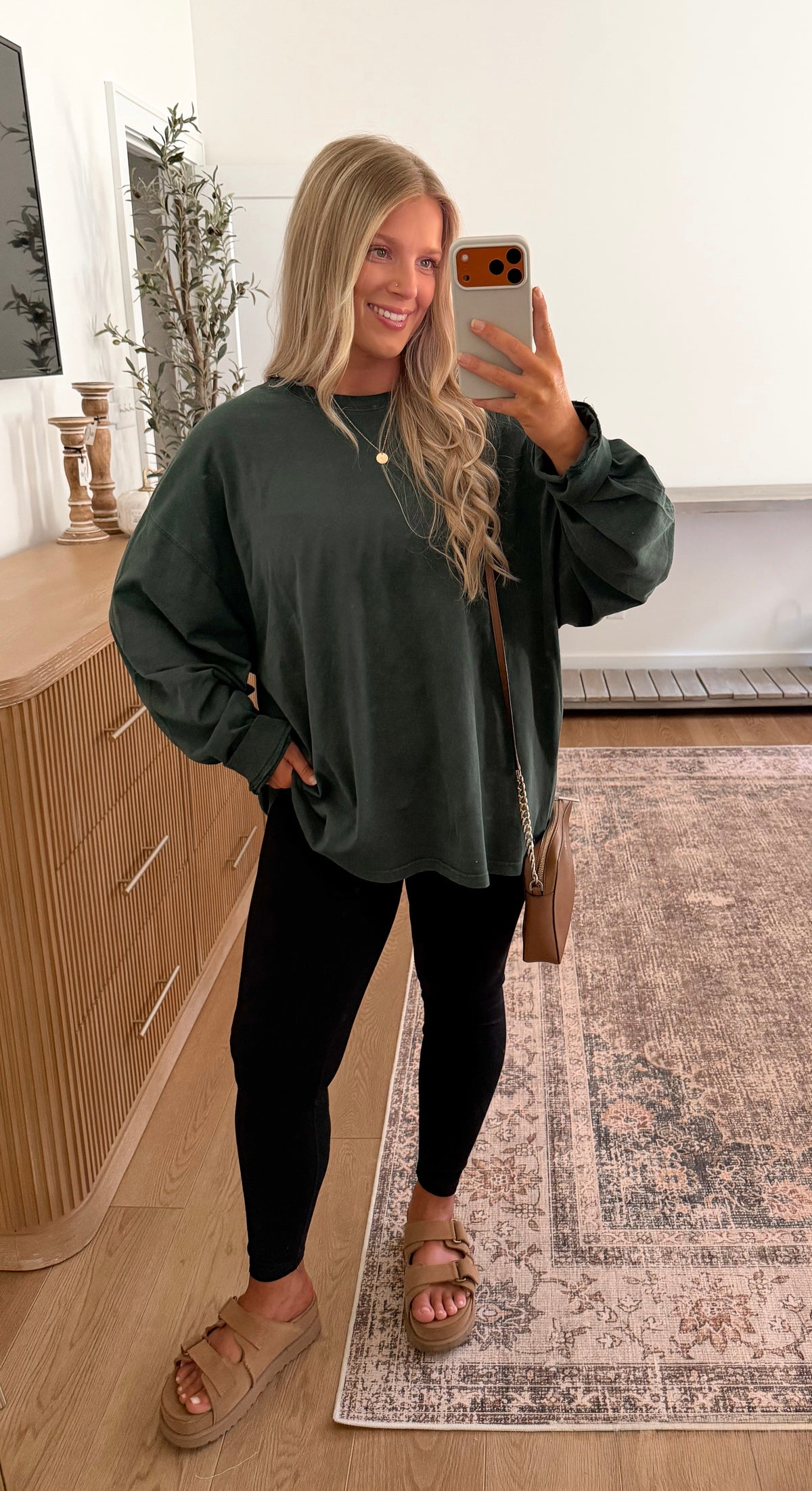 Oversized Long Sleeve Top - Dark Green