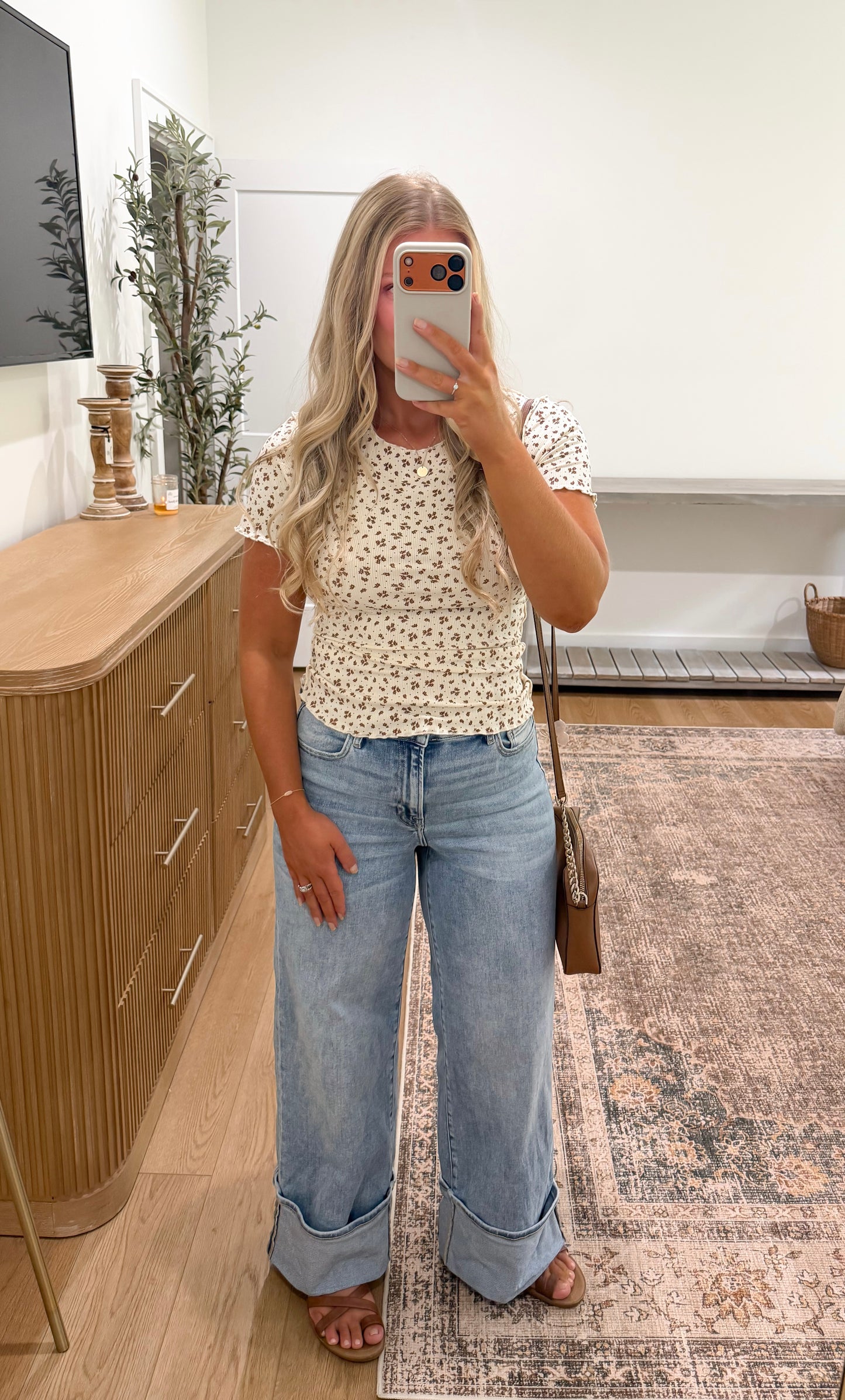 Ditsy Floral Tee - Cream/Brick