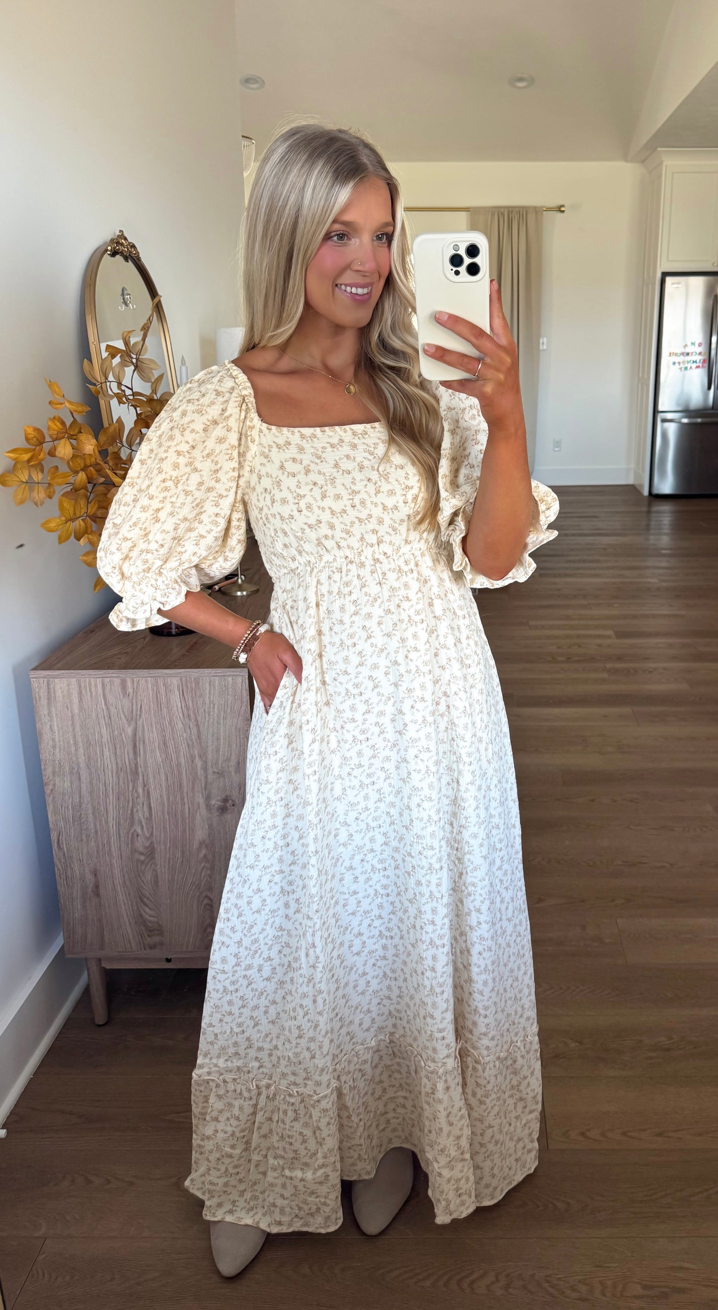 Beige Floral Maxi Dress