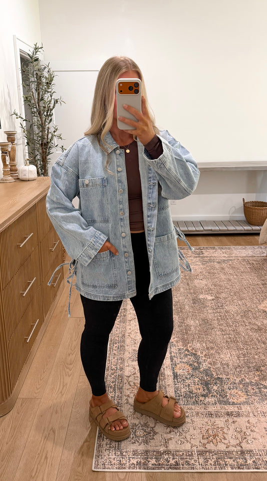 Boho Side Tie Denim Jacket - Light Wash