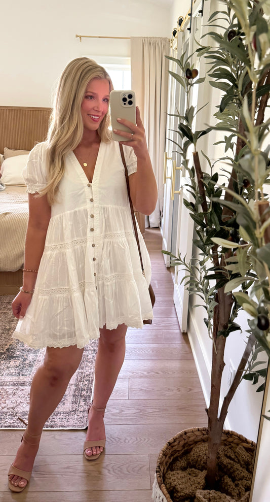 Sunday Stroll Mini Dress - White