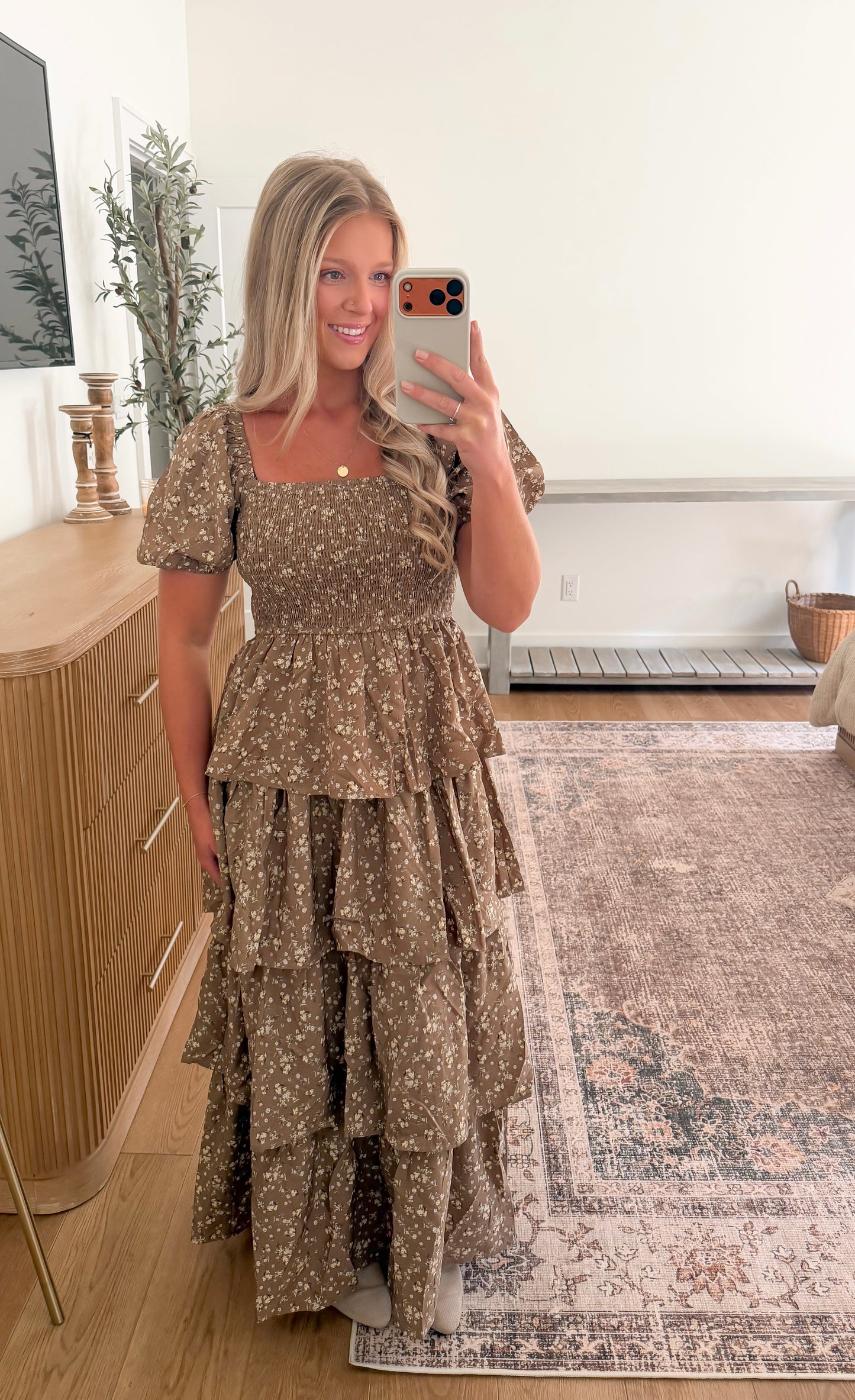 Mocha Floral Tiered Dress