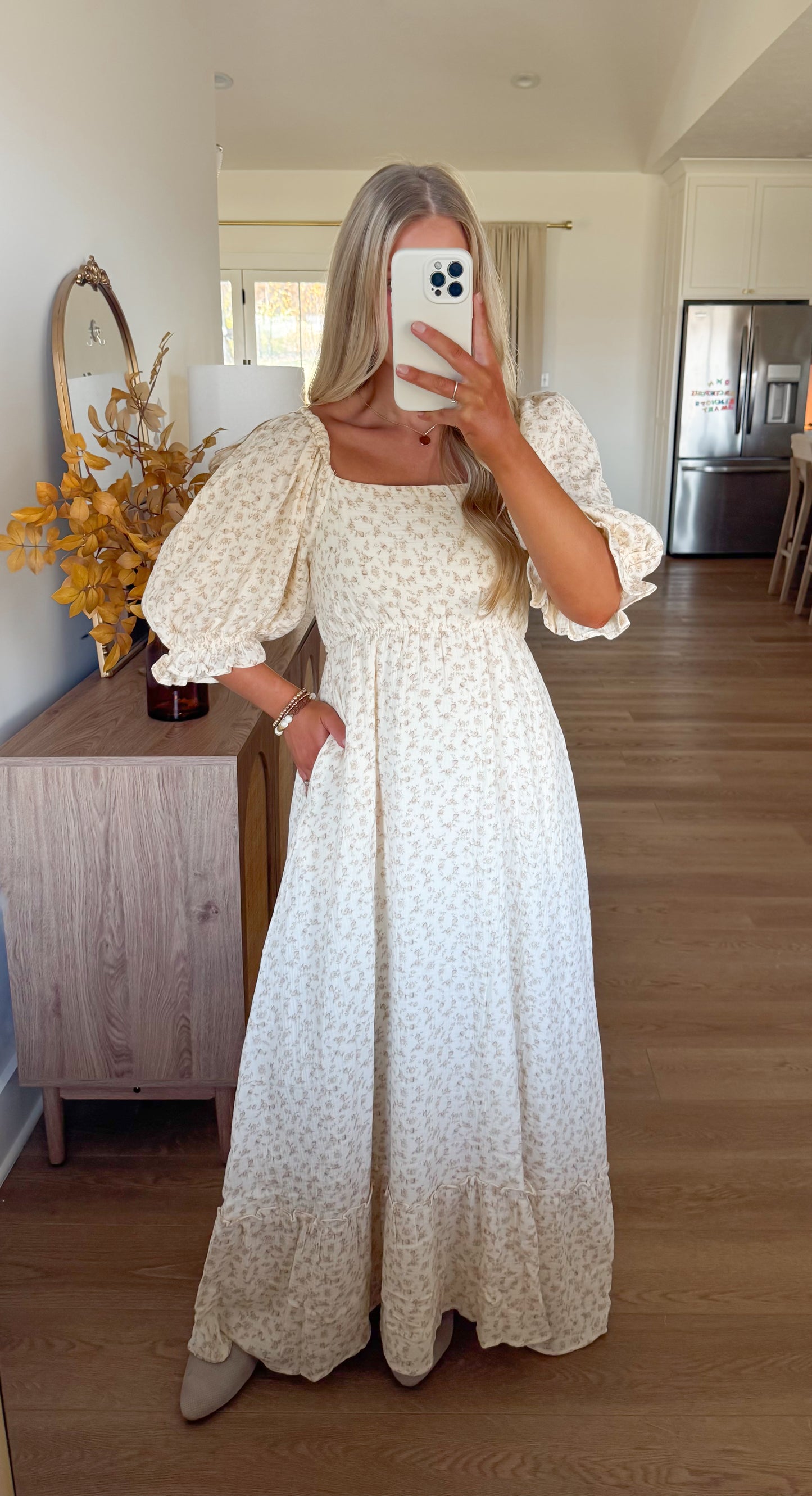 Beige Floral Maxi Dress