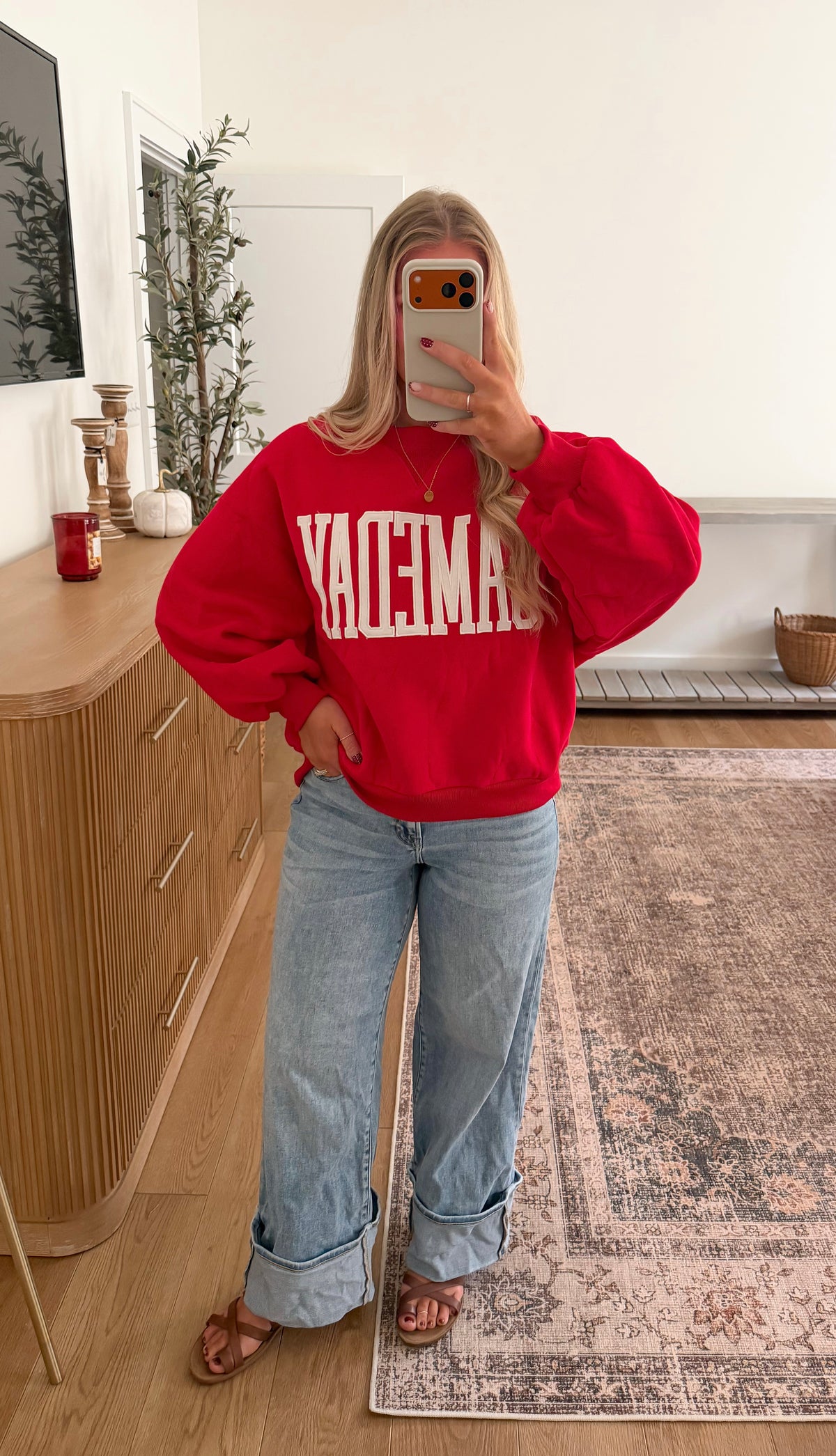 Embroidered Game Day Crewneck - Red