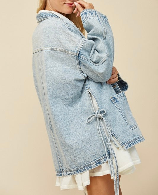Boho Side Tie Denim Jacket - Light Wash