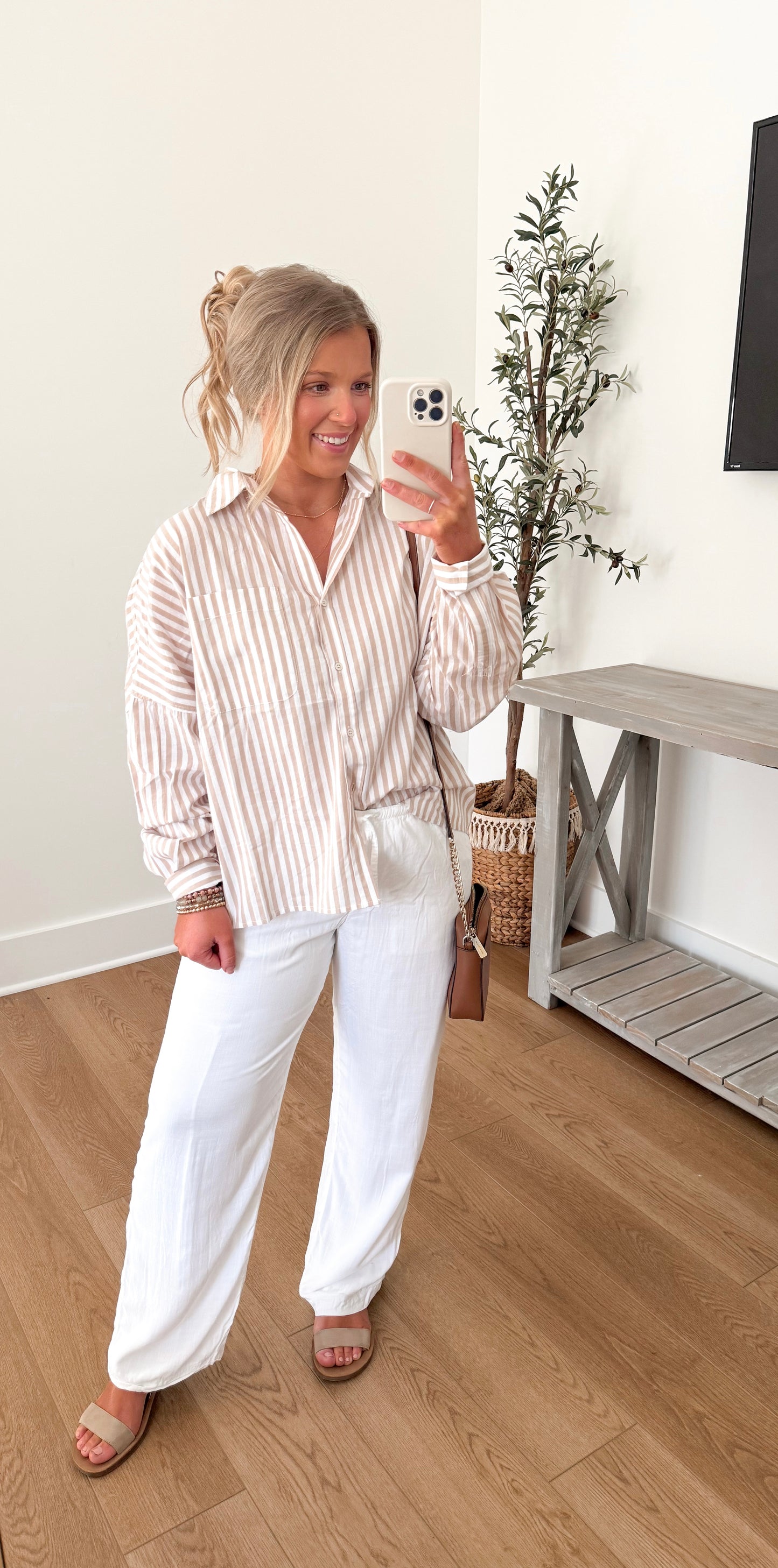 Neutral Stripes Button Down
