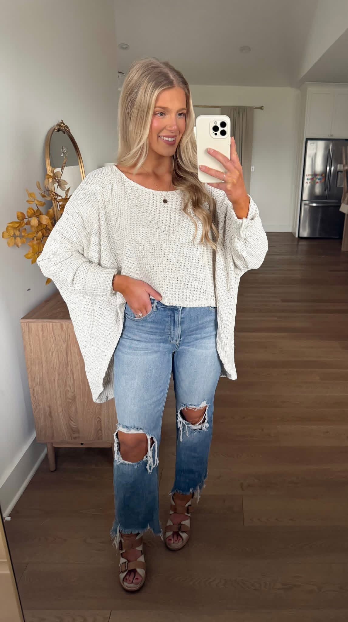 High-Low Knit Sweater - Ecru