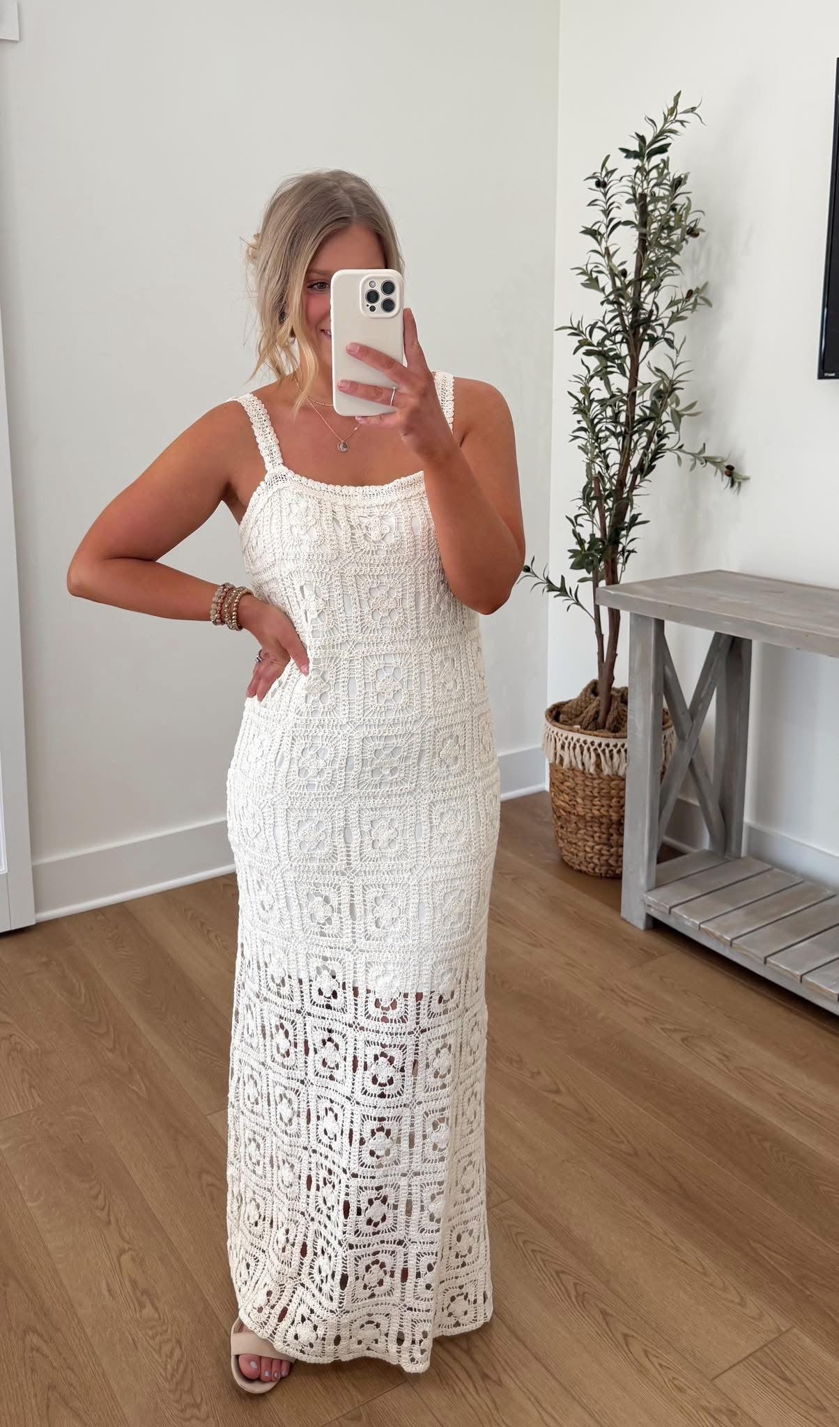 Island Getaway Crochet Dress - Creme