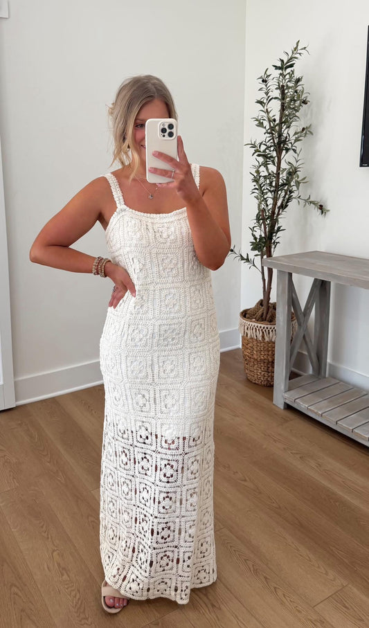 Island Getaway Crochet Dress - Creme