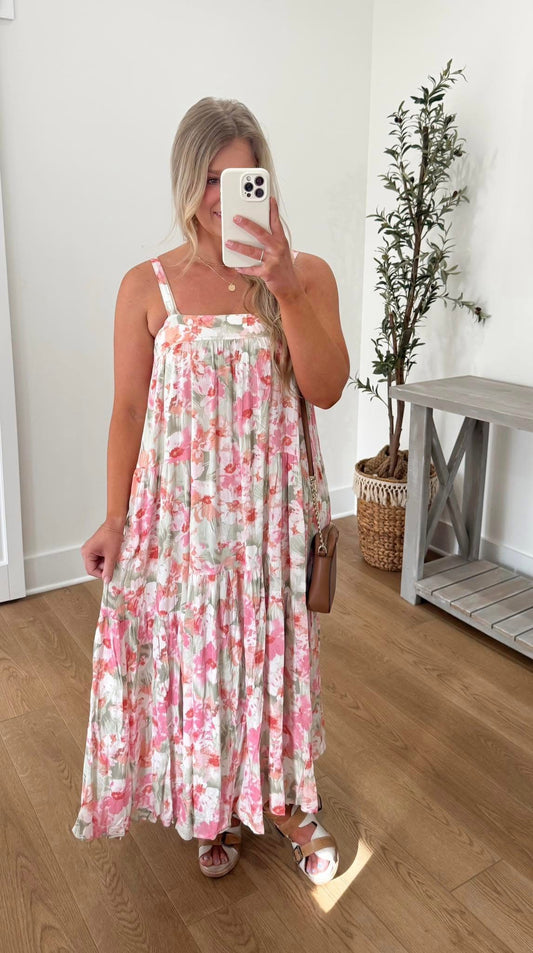 Tropical Floral Dress - Olive/Fuchsia