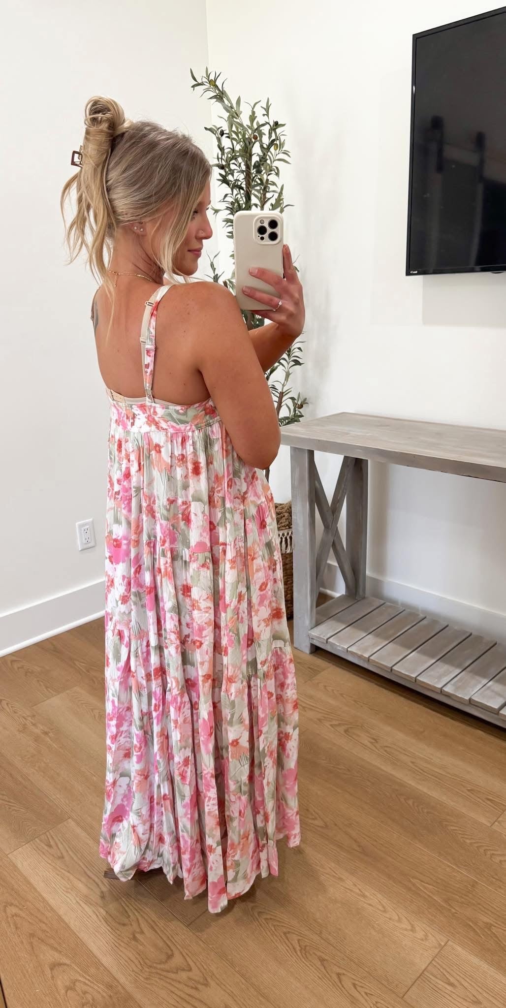 Tropical Floral Dress - Olive/Fuchsia