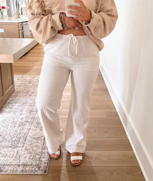 Pinstripe Pants - Taupe