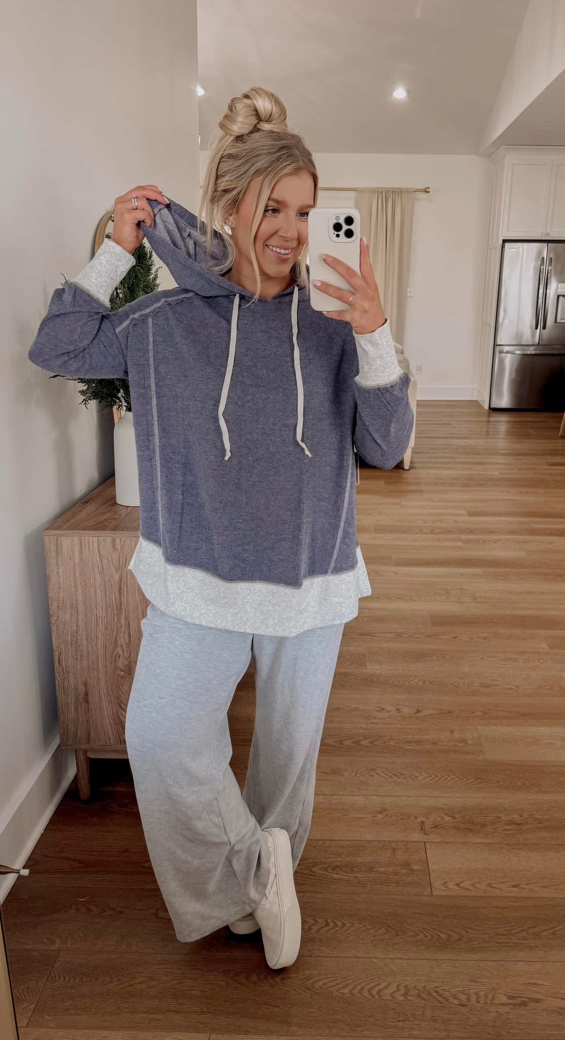 Two Toned Hoodie - Denim/Grey