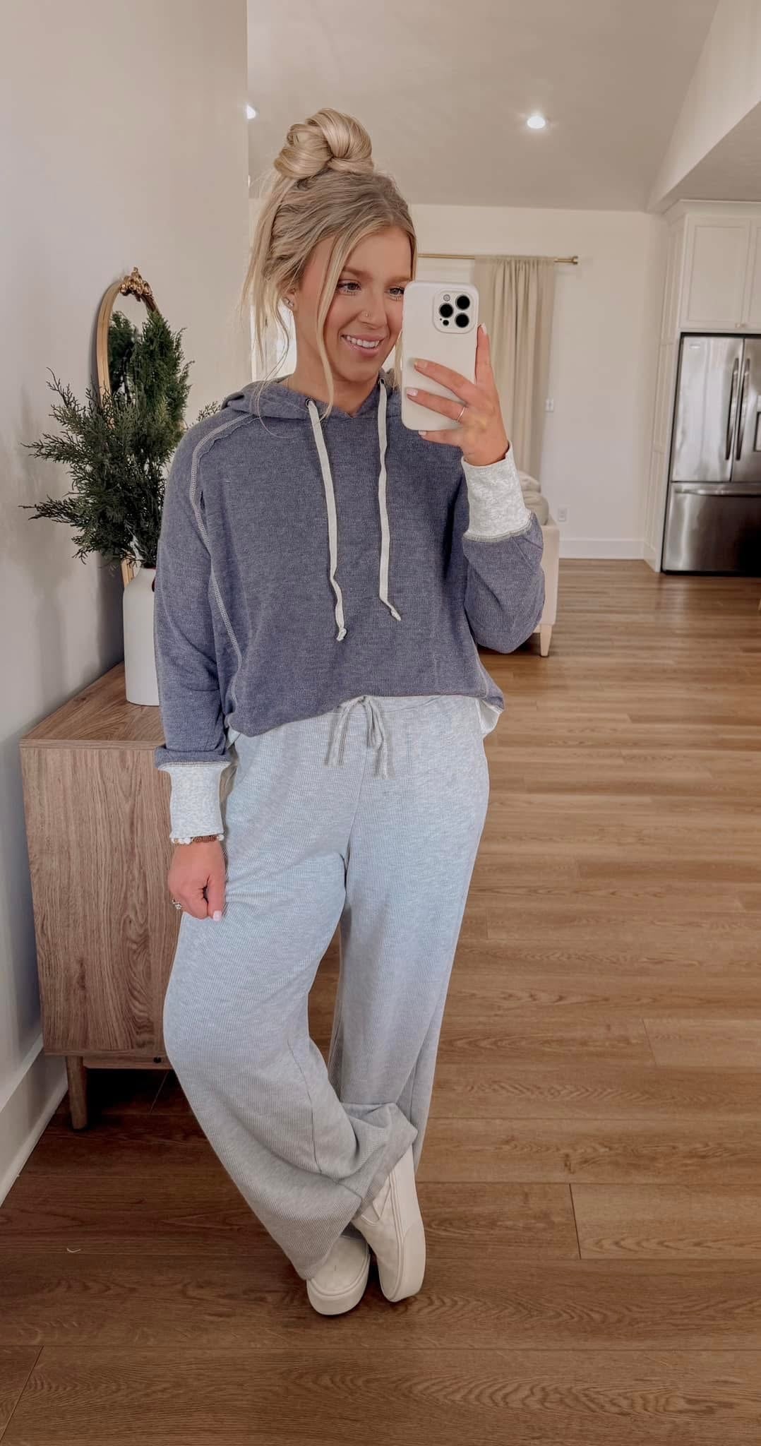 Two Toned Hoodie - Denim/Grey