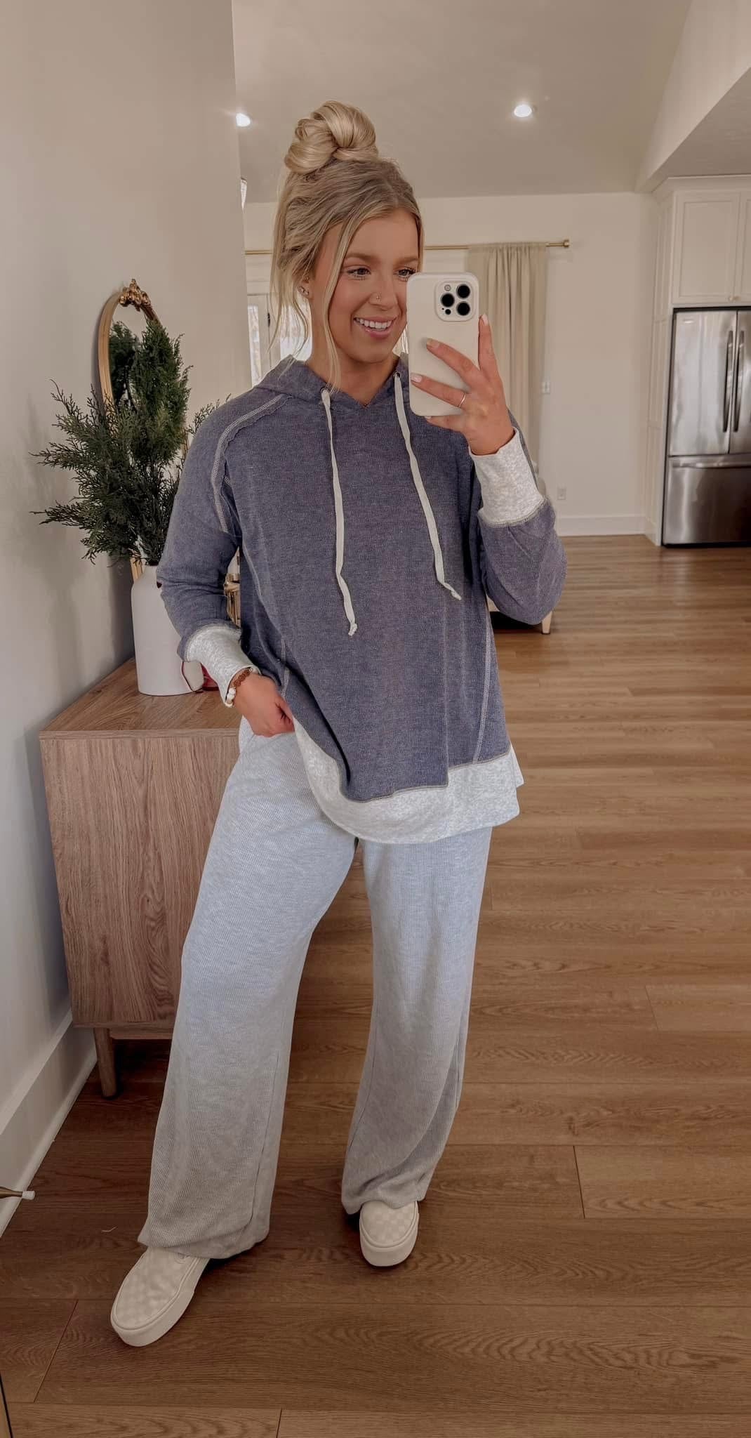 Two Toned Hoodie - Denim/Grey