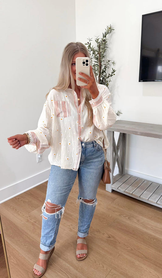 Dainty Sunflower Button Up